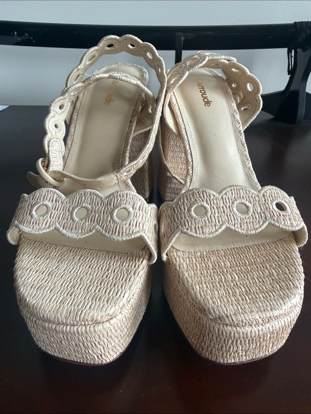 Larroude White Sandals with Ankle Straps and Soft Soles